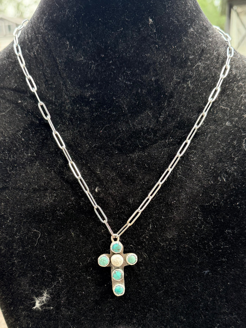 Kingman Turquoise Cross Necklace