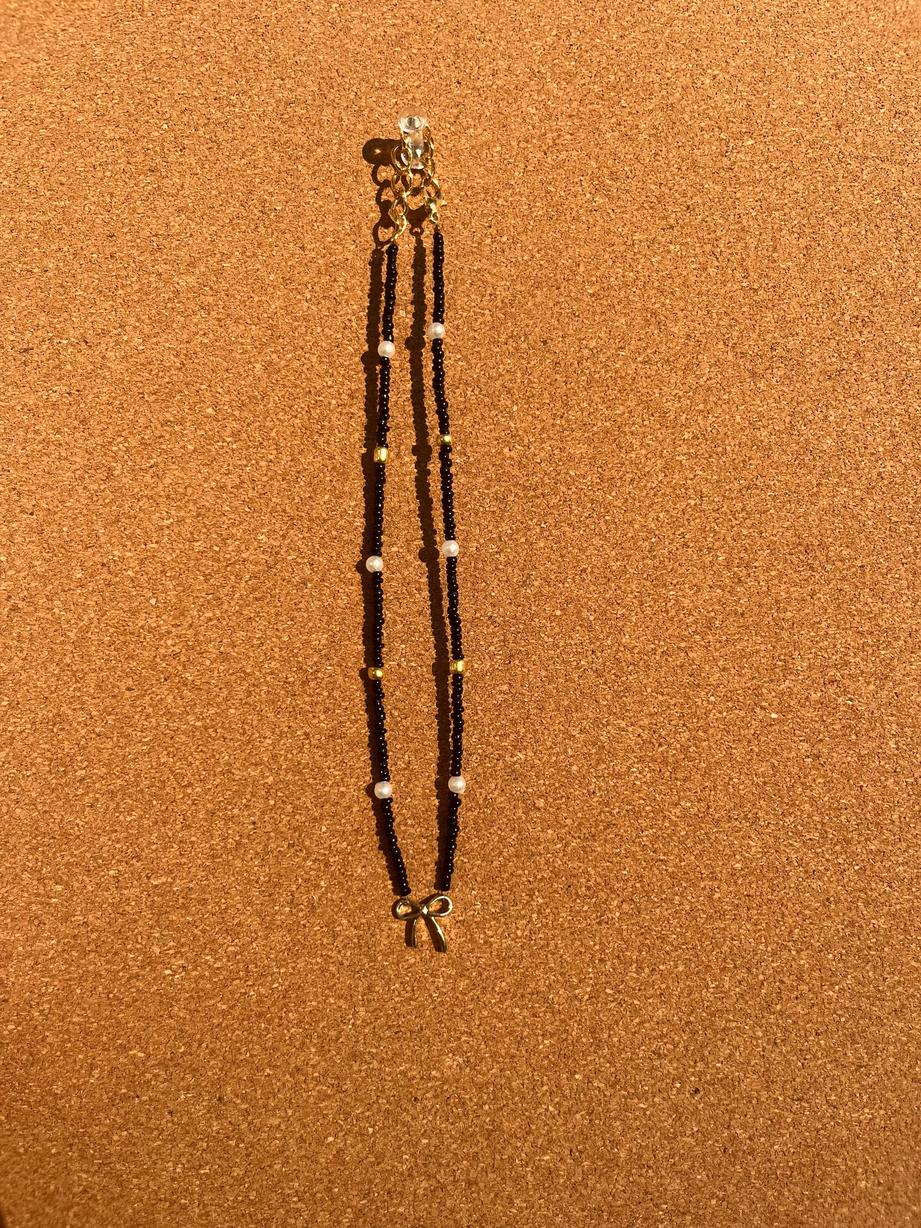 Gold and Black Bow Necklace
