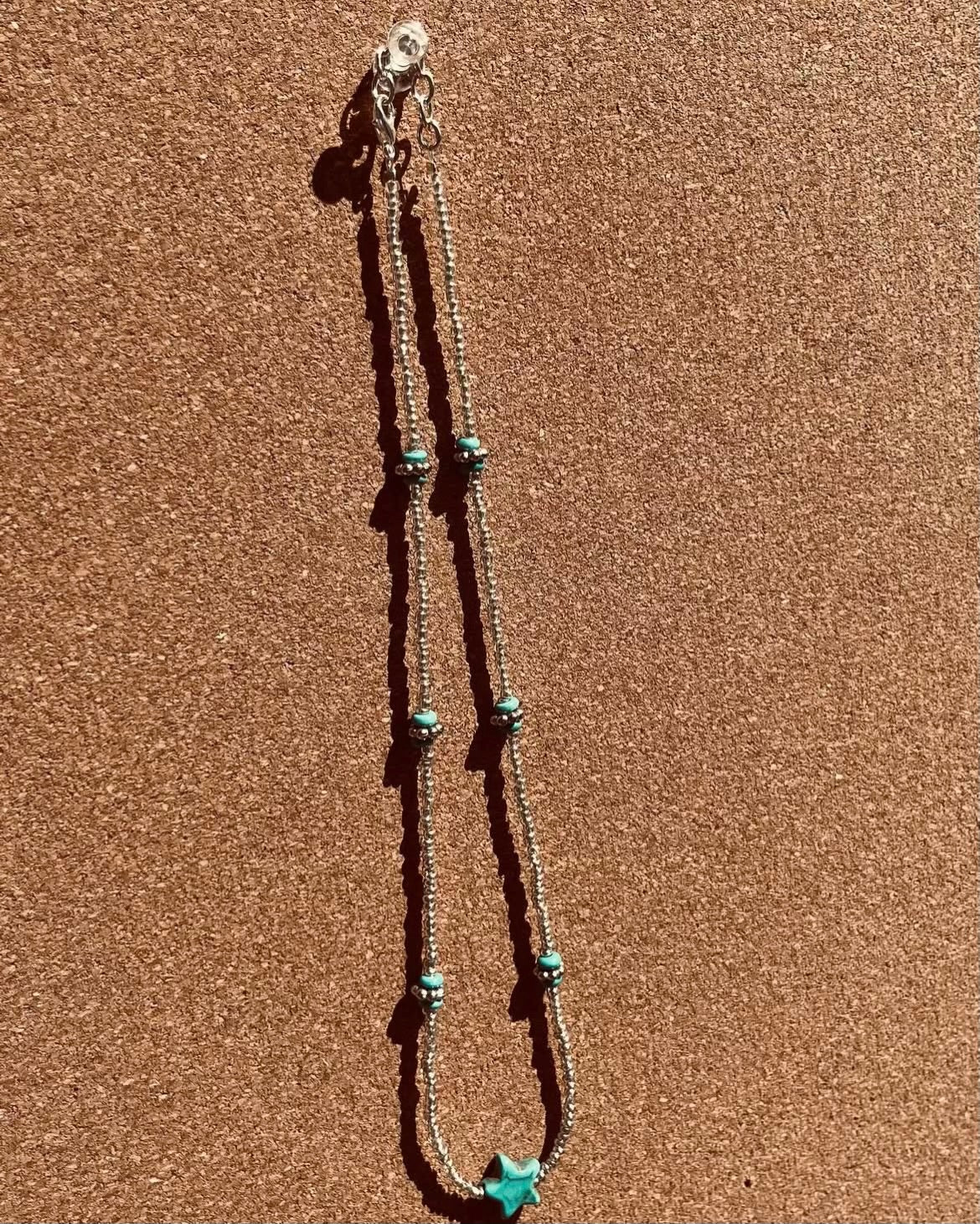 Western Silver and Turquoise Star Mid-length Necklace