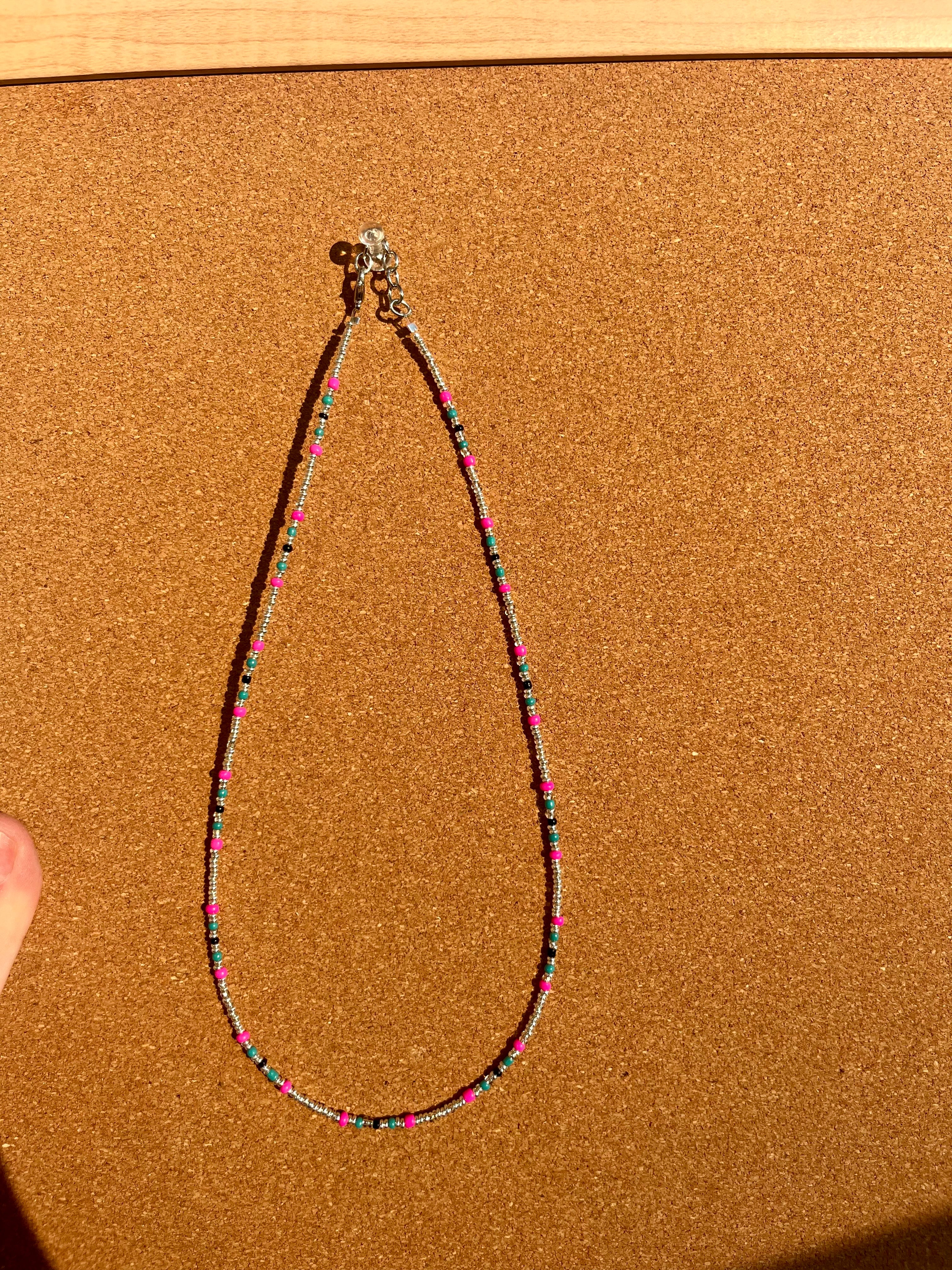 Silver Pink and Turq Necklace