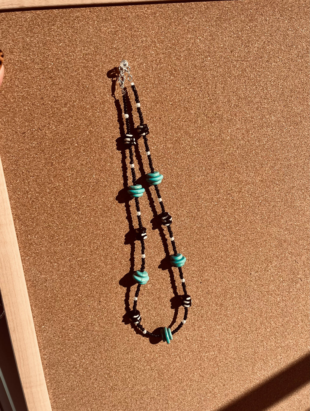 Matte Black, Turquoise and B&W Stone Necklace