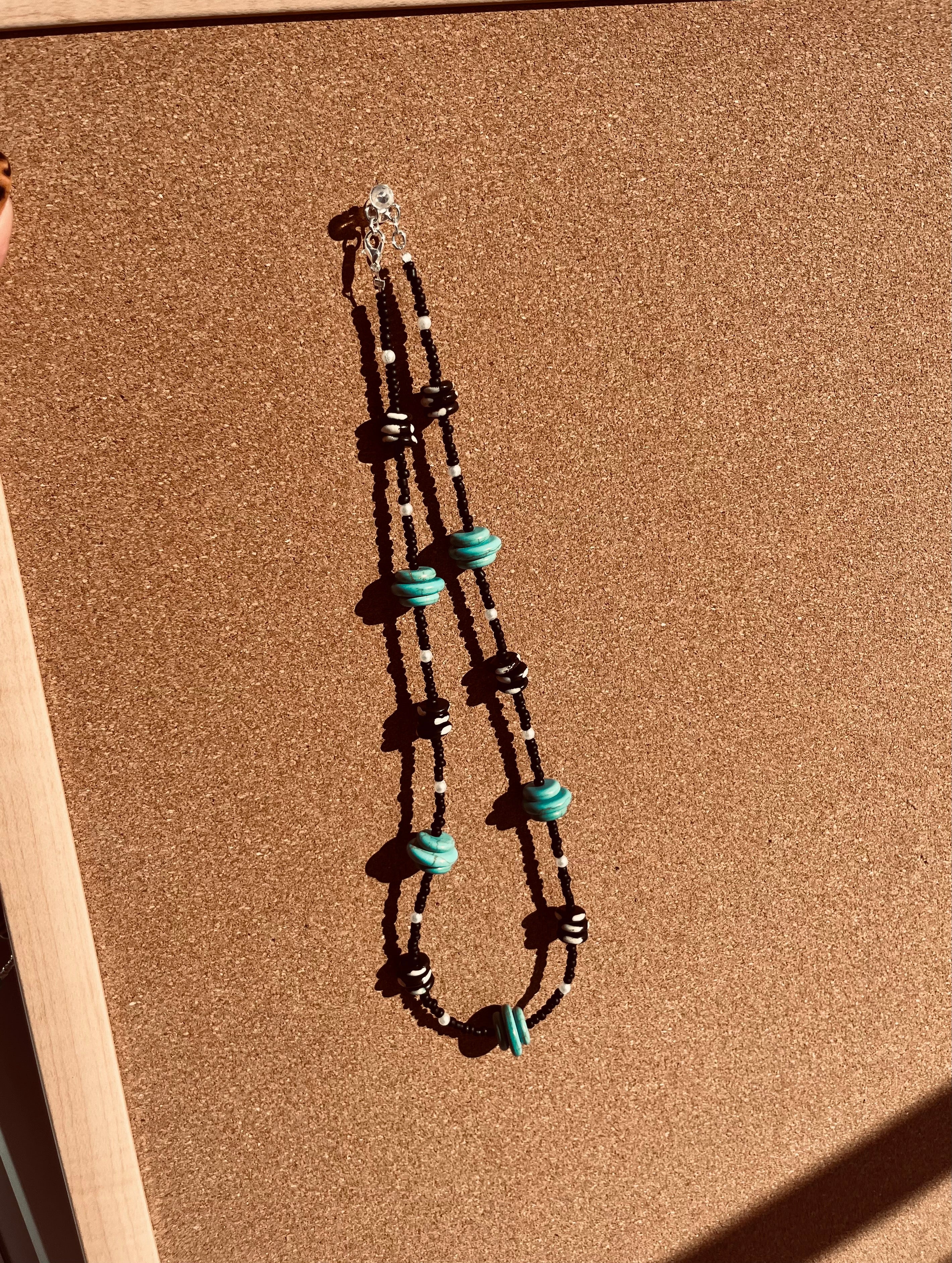 Matte Black, Turquoise and B&W Stone Necklace