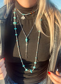 Long Turquoise Stone and Silver Necklace