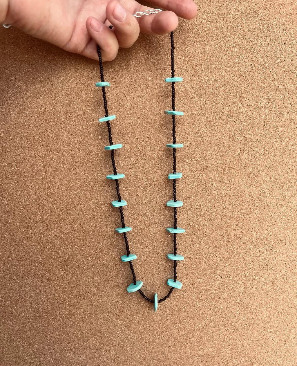 Chunky Turquoise and Black Long Necklace