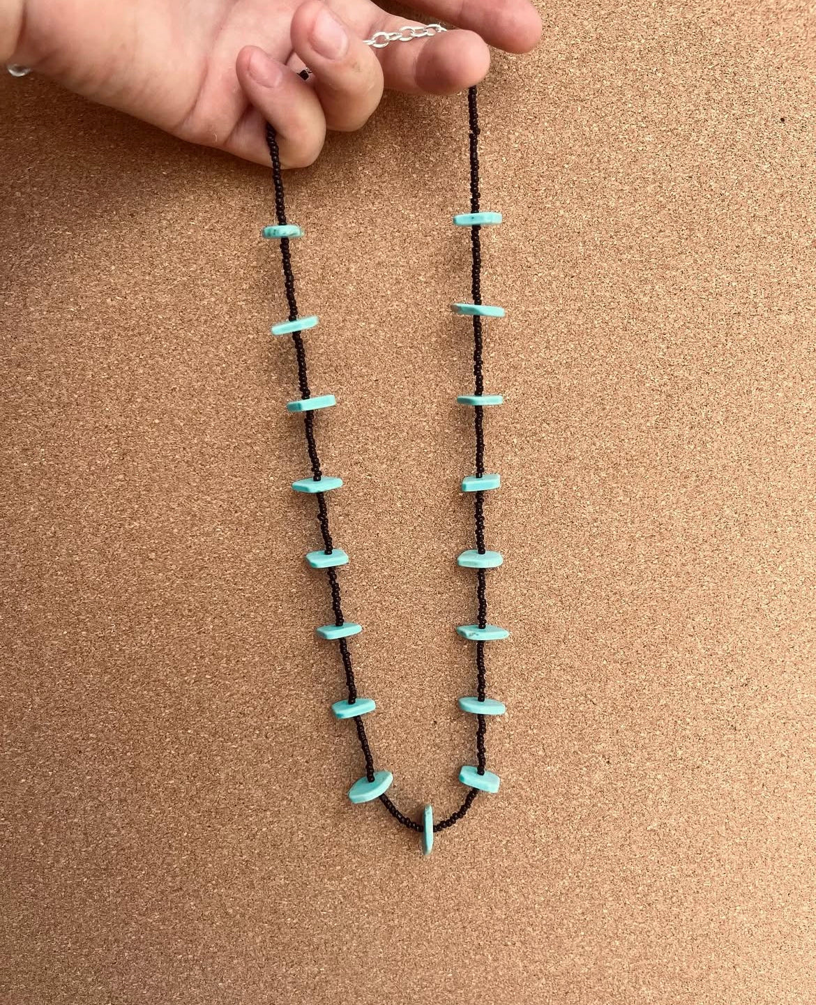 Chunky Turquoise and Black Long Necklace