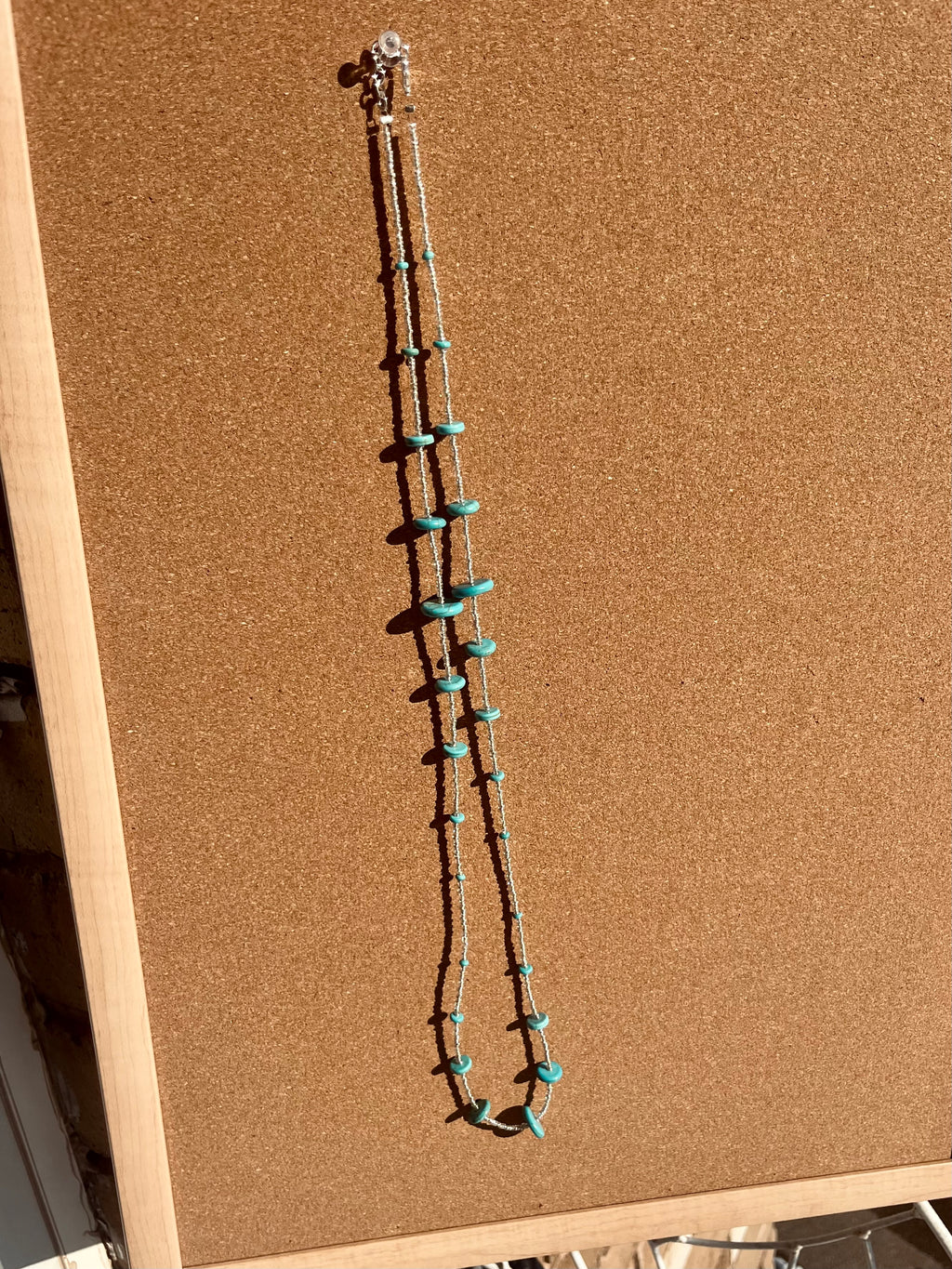 Long Turquoise Stone and Silver Necklace