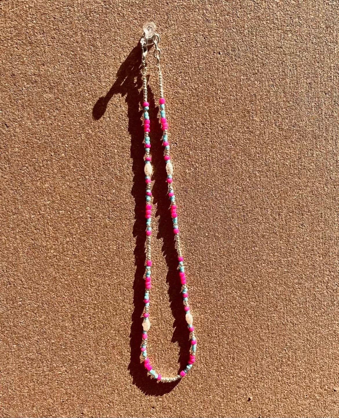 Beach Pink, Turquoise, Pearl Necklace