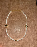 Gold and Pearl Cross Necklace