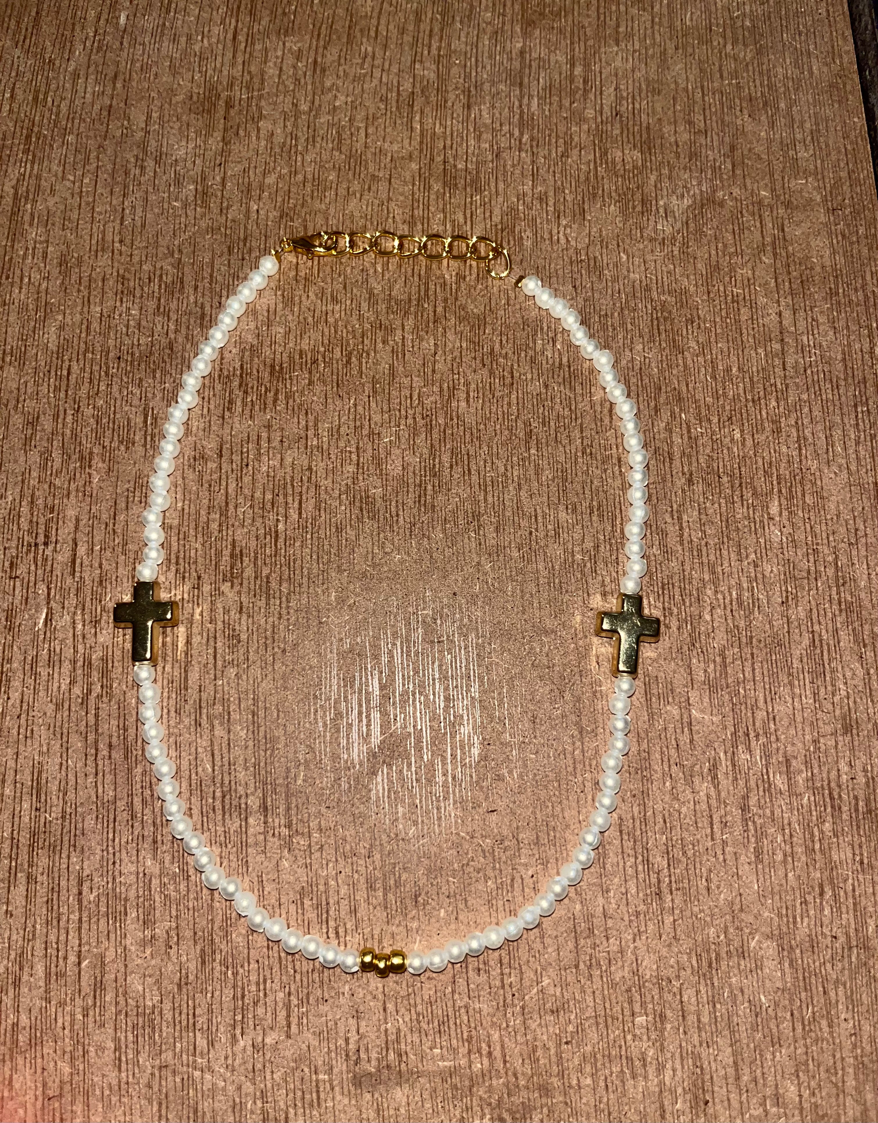 Gold and Pearl Cross Necklace