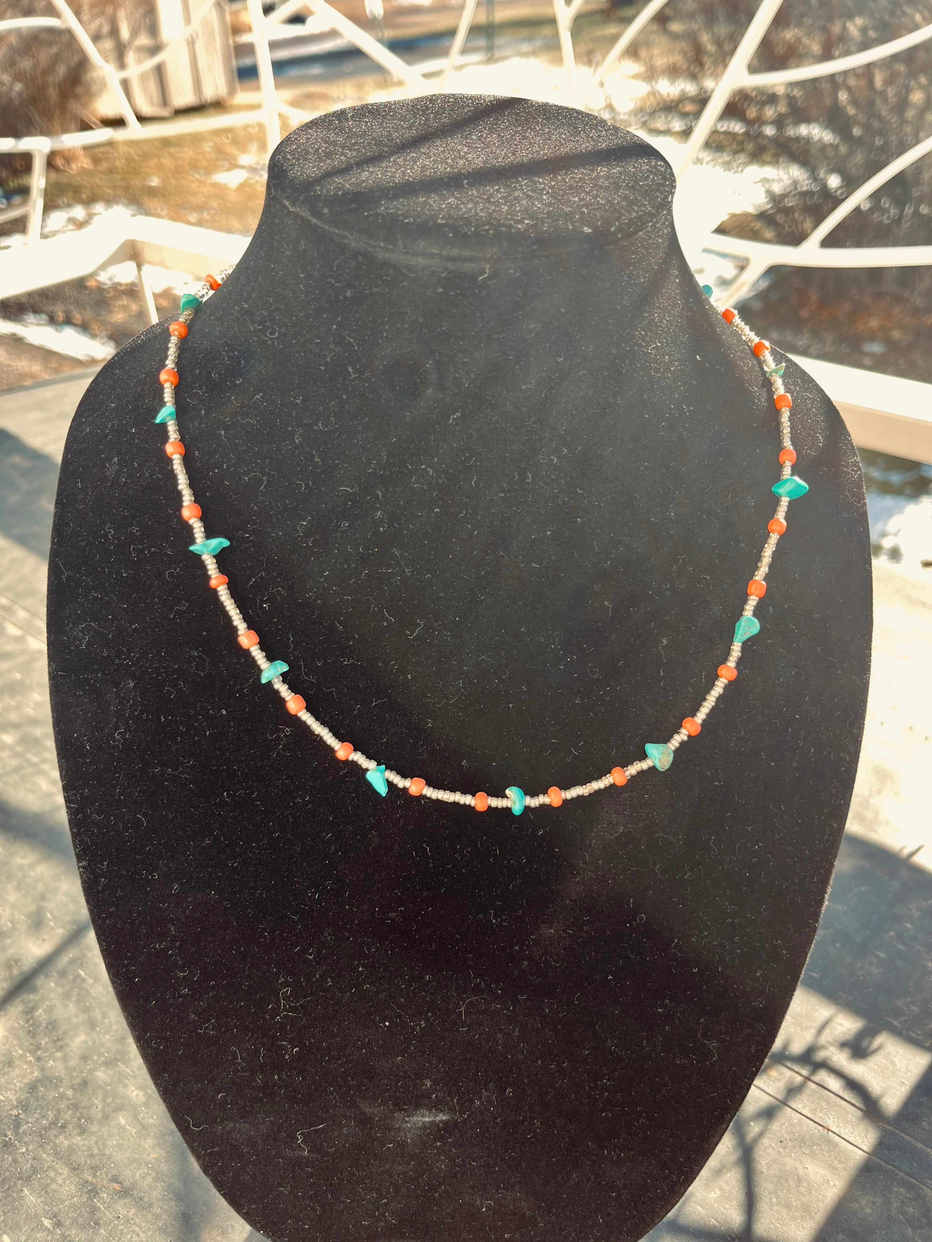 Coral, Silver and Turquoise Necklace