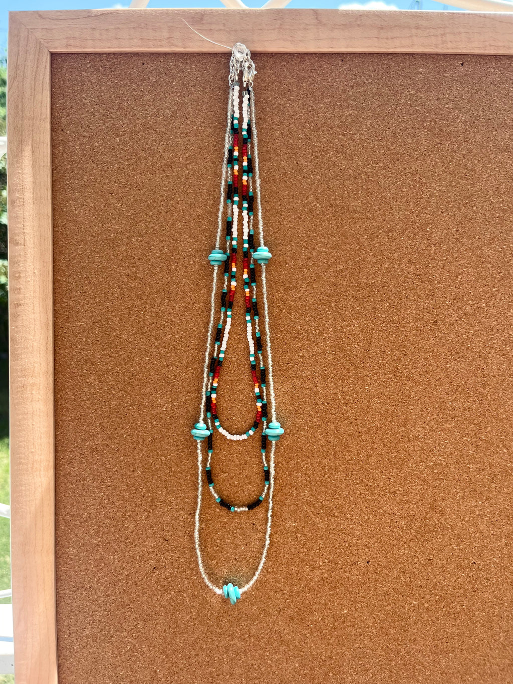 Long Silver Necklace with Turquoise Accents