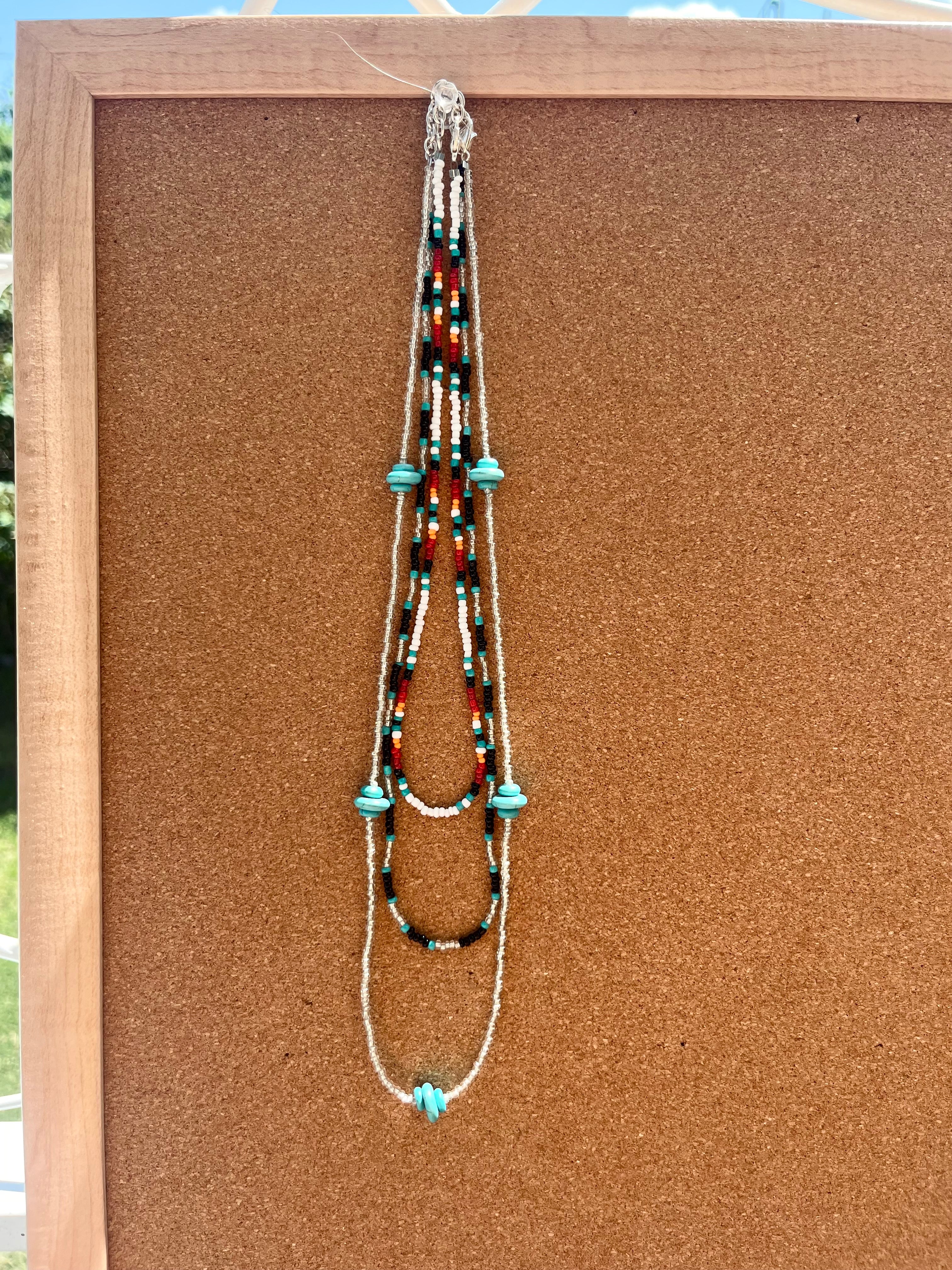 Long Silver Necklace with Turquoise Accents
