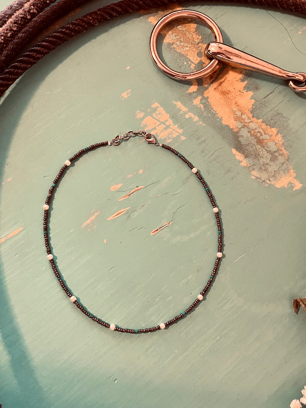 Dark Silver, Turquoise and Pearl Necklace