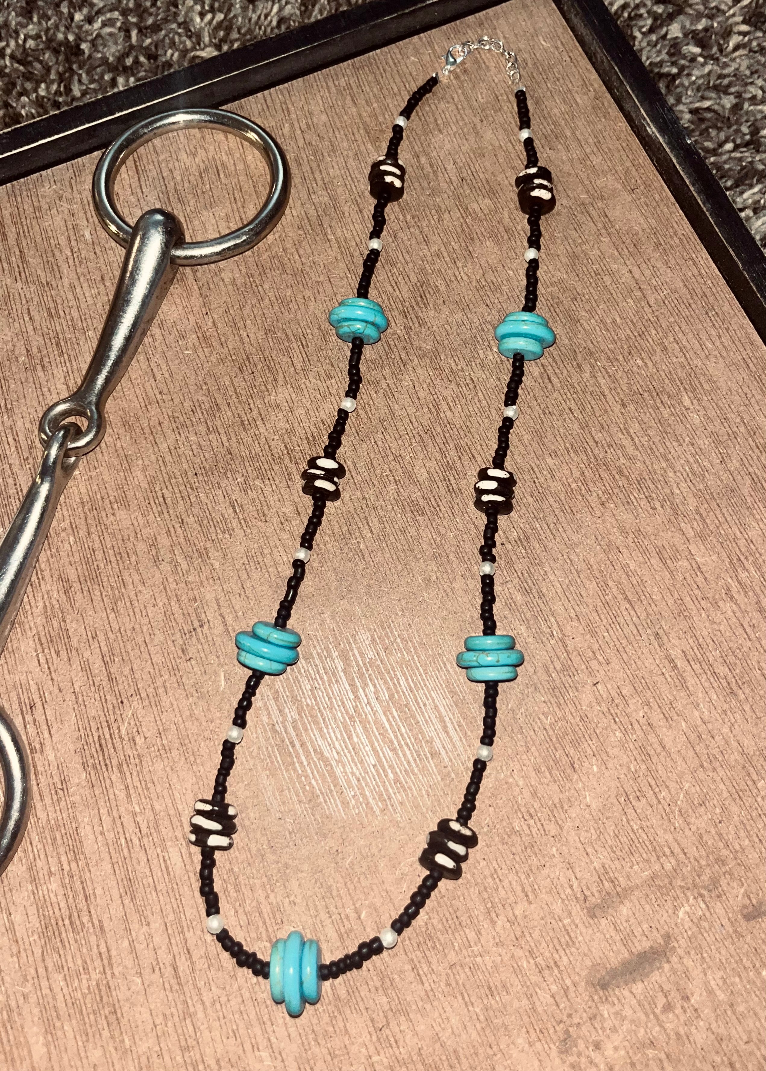 Matte Black, Turquoise and B&W Stone Necklace