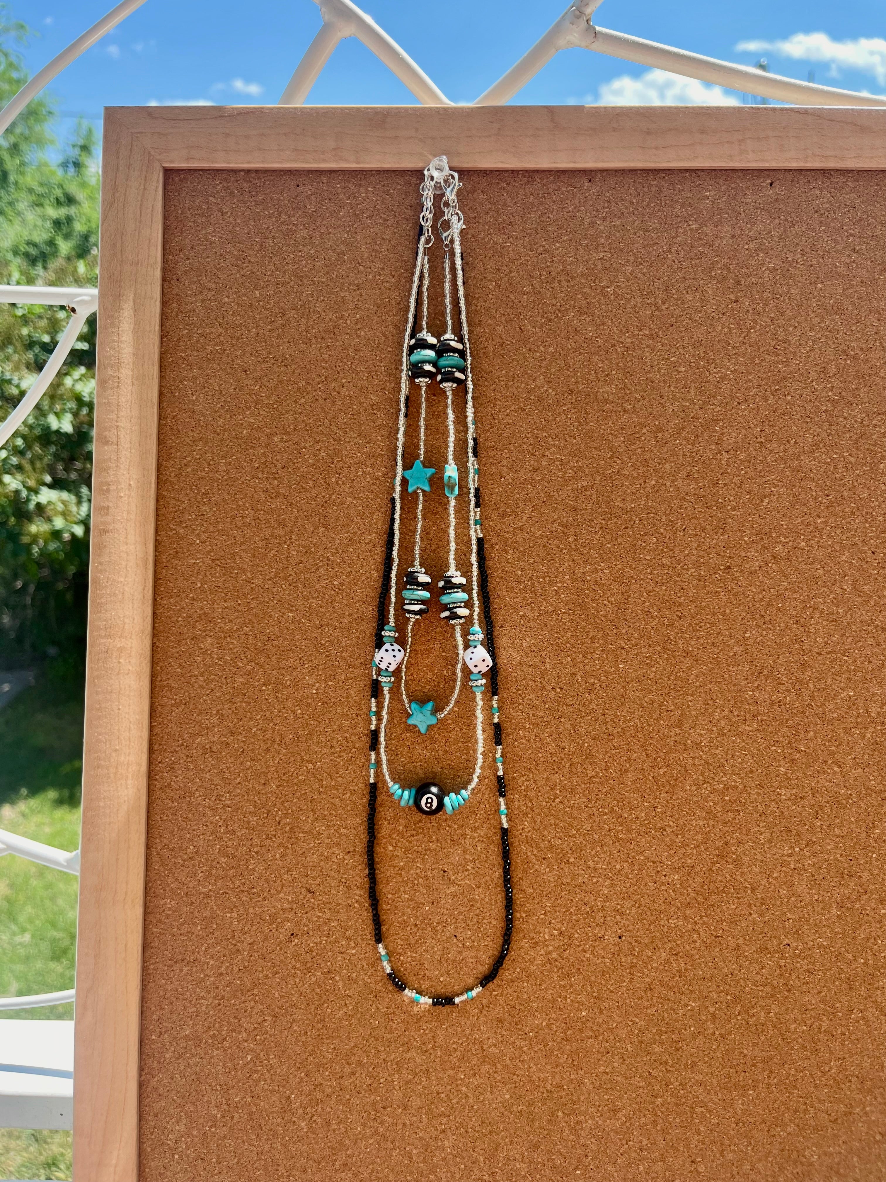 Western Star and Checkered Silver Necklace