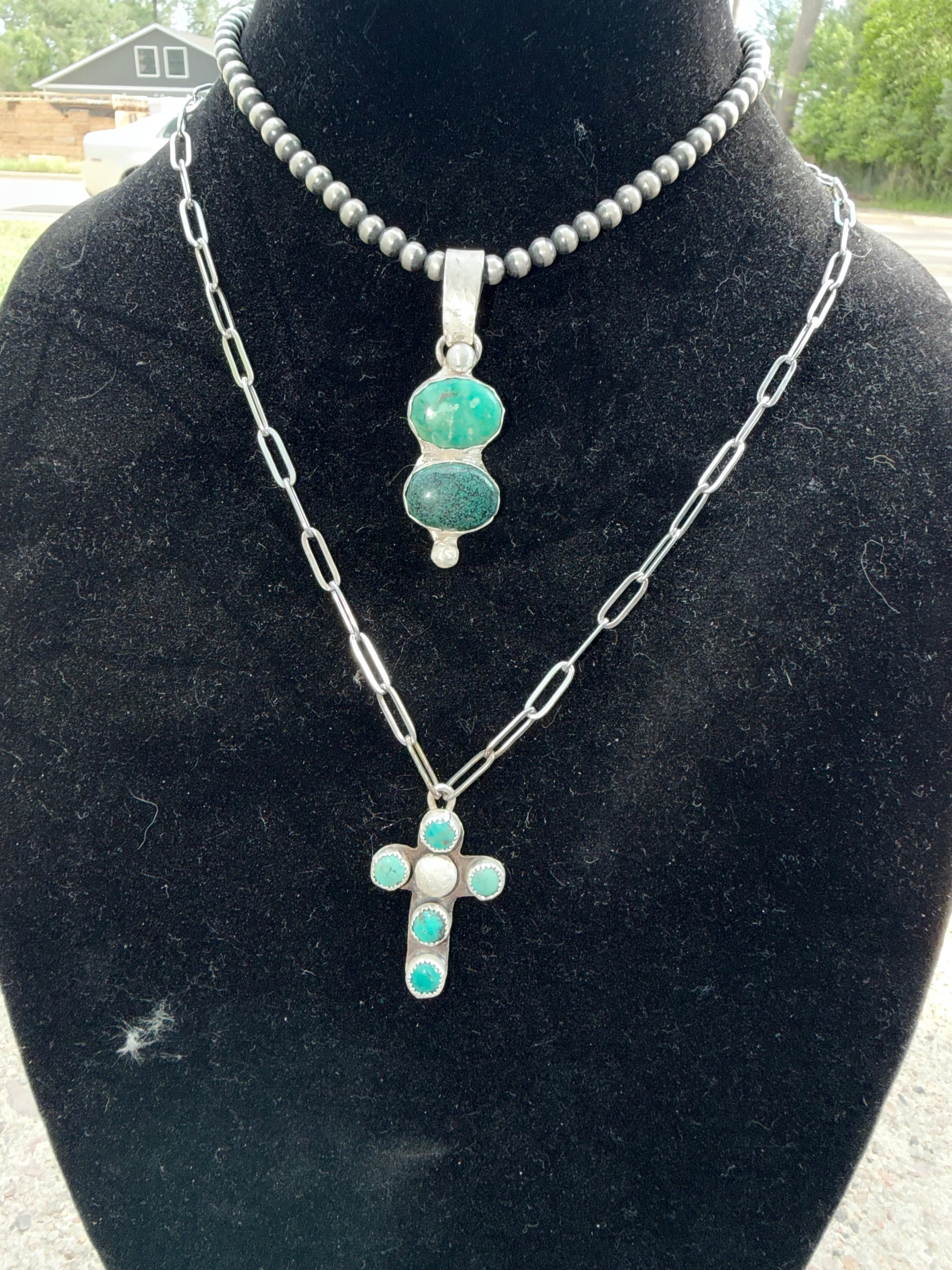 Kingman Turquoise Cross Necklace
