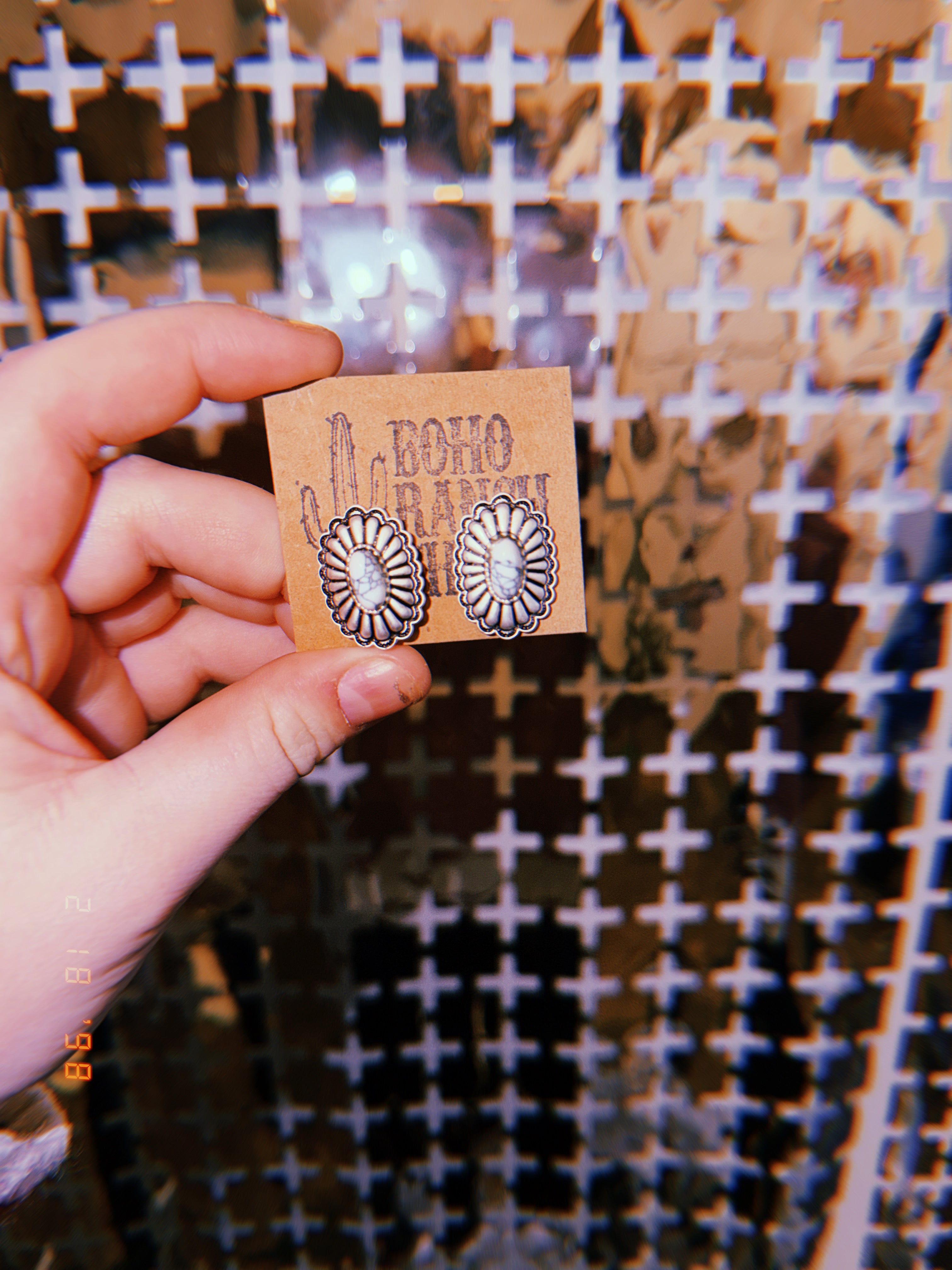 White Stone Concho Earrings